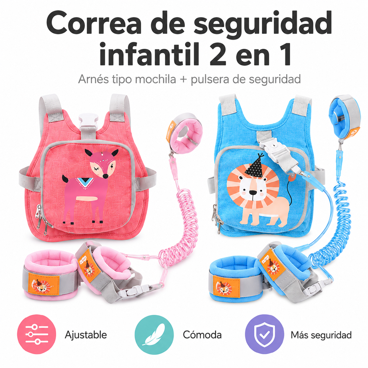 Arnés de Seguridad Infantil 2 en 1 con Mochila y Pulsera de Seguridad Ajustable