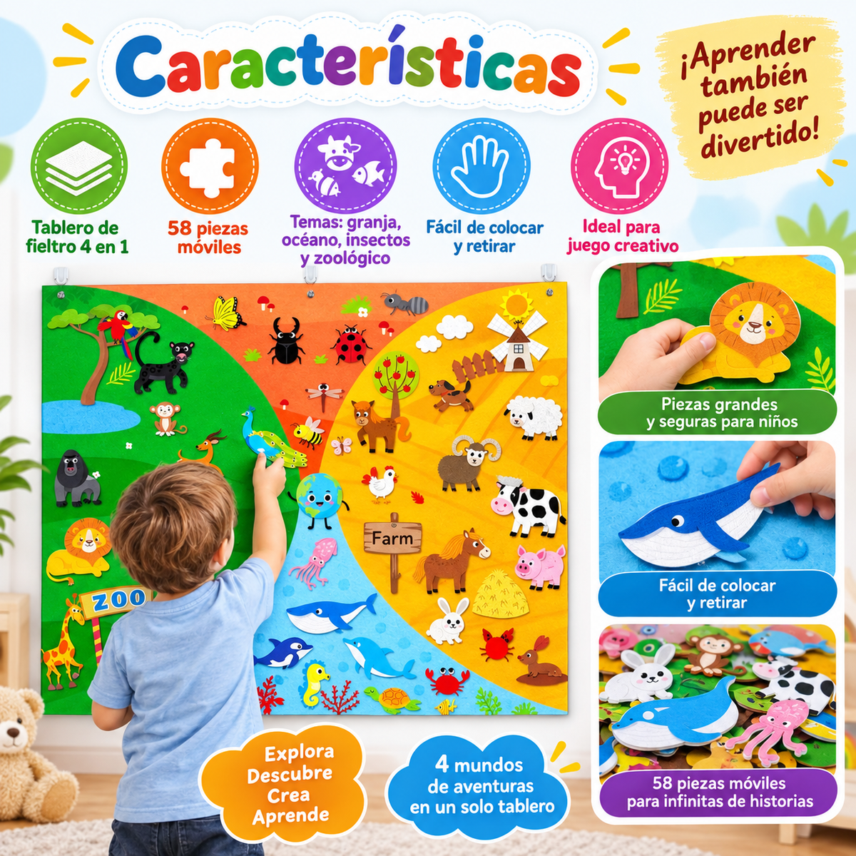 Tablero Sensorial 4 en 1 de Animales