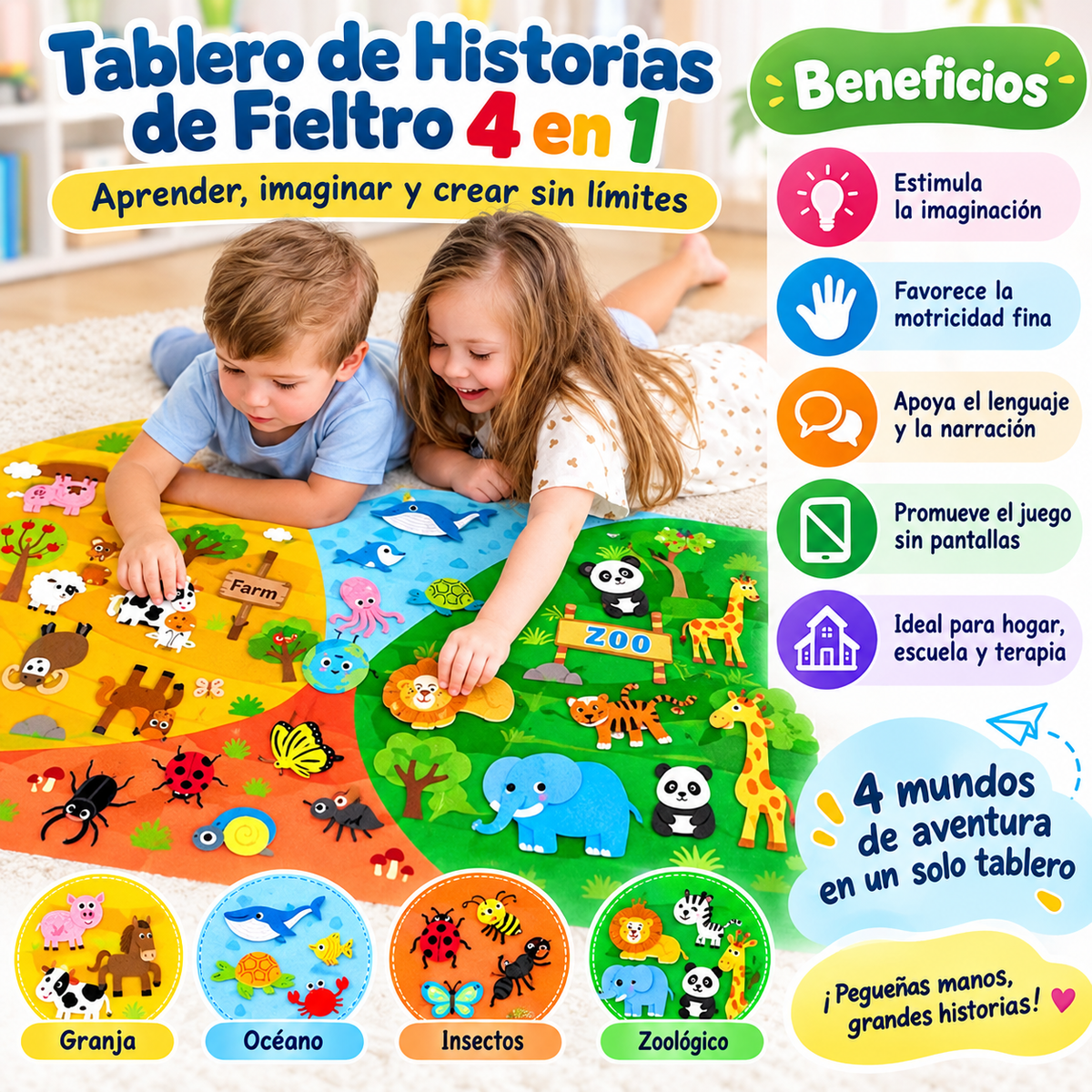 Tablero Sensorial 4 en 1 de Animales